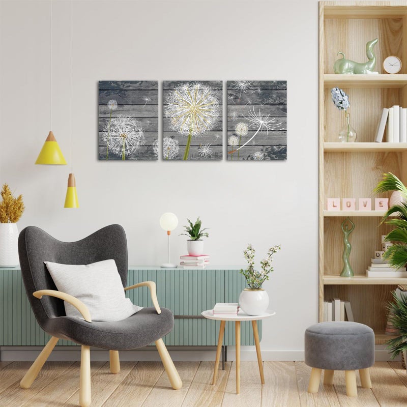 Zlove Dandelion Wall Art Boho Floral Wall Decor Rustic Neutral Painting Print for Bathroom Home Decor, 12"x16", 3Pcs (Grey) - Image 2
